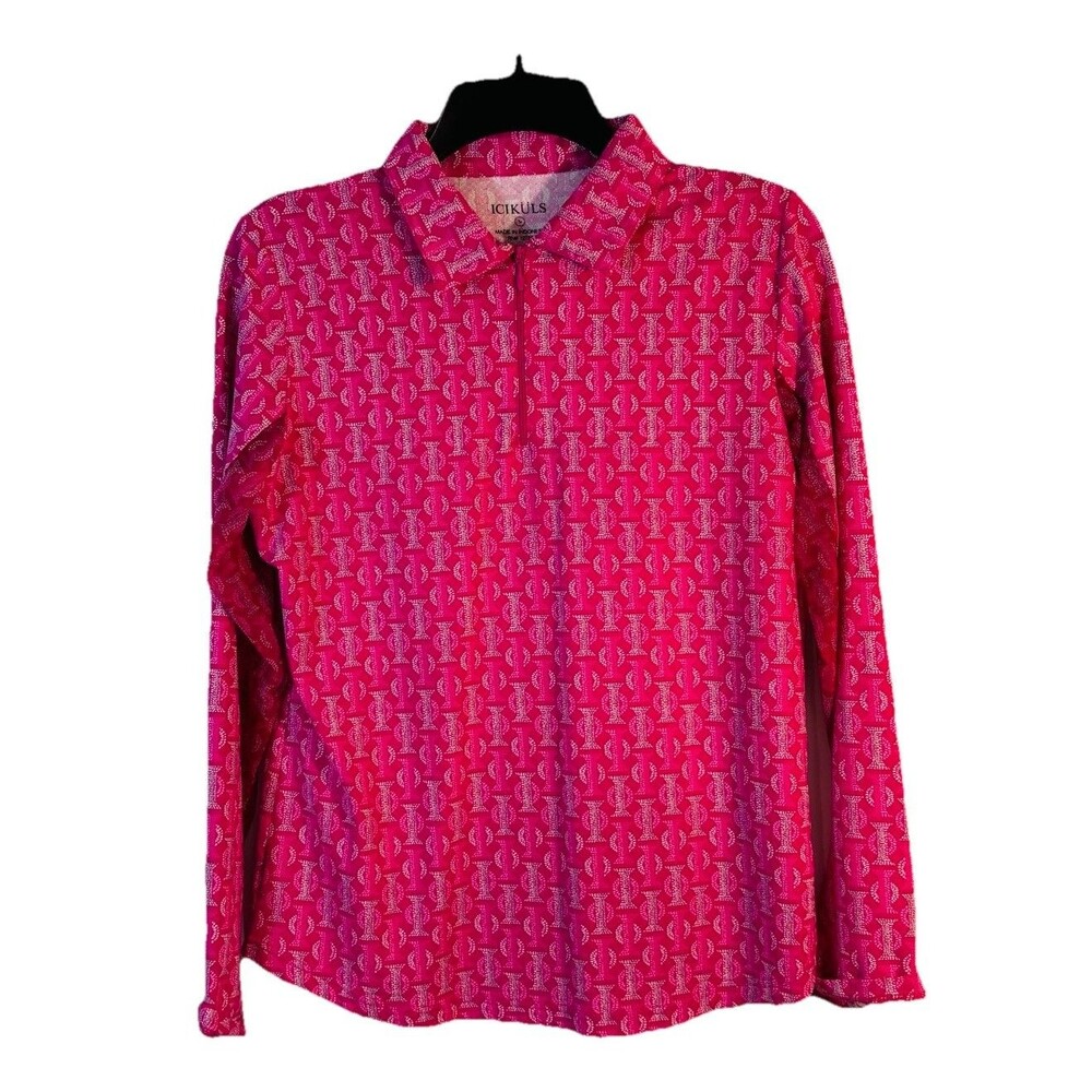 Icikuls Pullover Women's Medium Pink 1/4 Zip Long Sleeve Mesh Sleeve Stretch